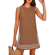 Lentta Womens Summer Boho A-Line Mini Dress Casual Color Block Crewneck Sleeveless Sundress Beach... | Amazon (US)