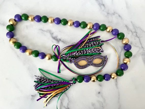 Mardi Gras Wood Bead Garland Purple Green Gold With Mask | Etsy | Etsy (US)