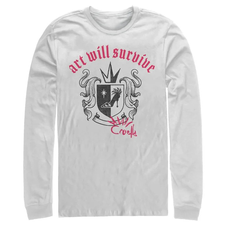 Men's Cruella Art Will Survive Crest  Long Sleeve Shirt White Medium - Walmart.com | Walmart (US)