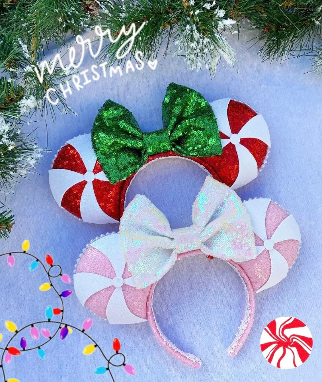 Peppermint Swirl Christmas Mouse Ears - Etsy | Etsy (US)