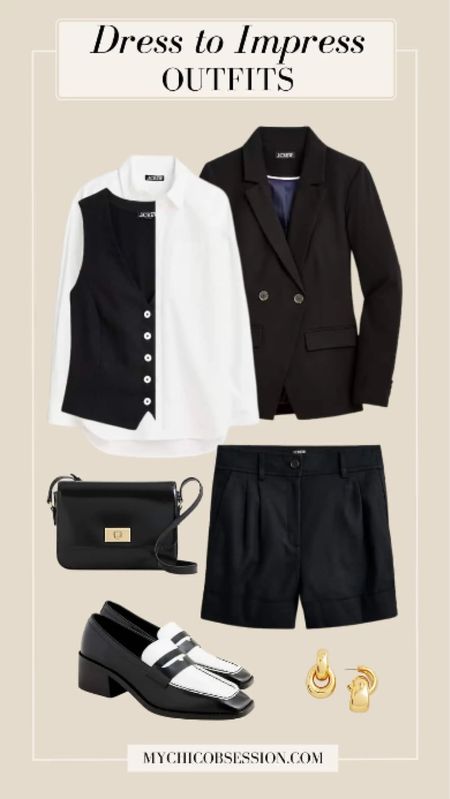 Style a chic look by sticking to a color palette. Layer a black vest over a white button-down, and underneath a blazer. Add tailored shorts, a leather crossbody bag, and loafers to complete the look.

#LTKSeasonal #LTKStyleTip