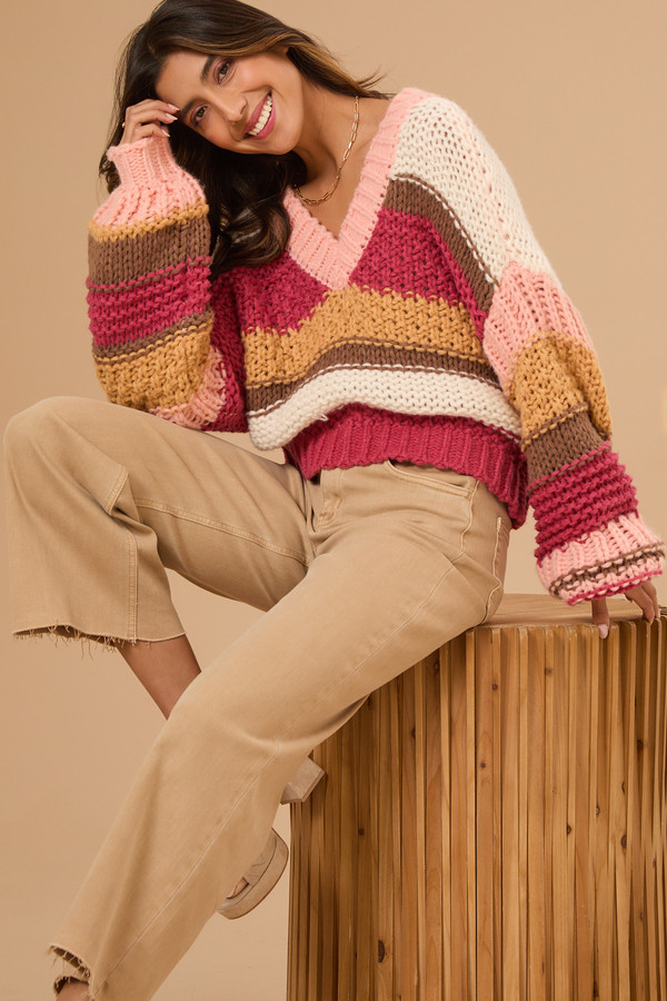Paulina Chunky Knit Stripe Sweater | Altar'd State