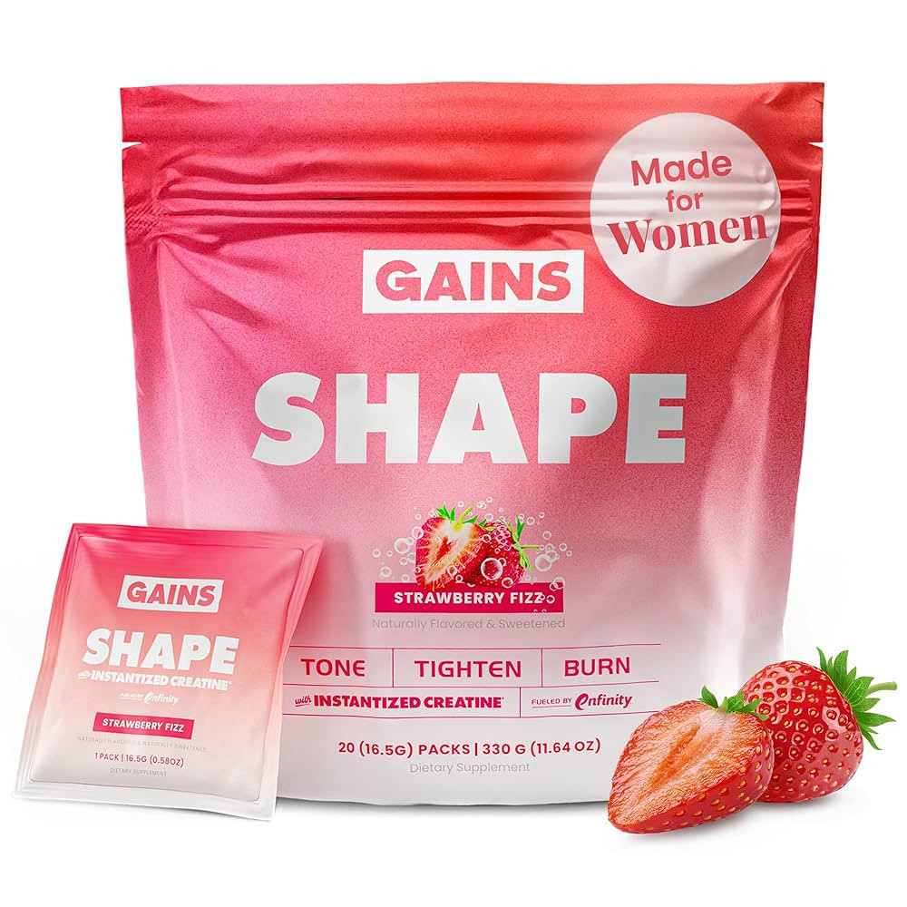 Gains in Bulk Shape Instantized Creatine for Women, Strawberry Fizz Flavor, Vegan Daily Workout S... | Amazon (US)