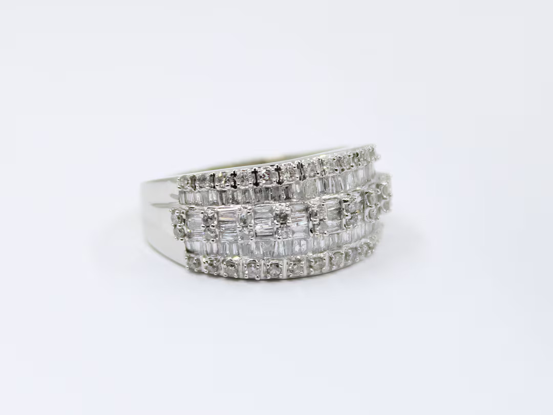 10K White Gold Diamond Ring: Baguette & Round Cut, 1.25 CT | Etsy (US)