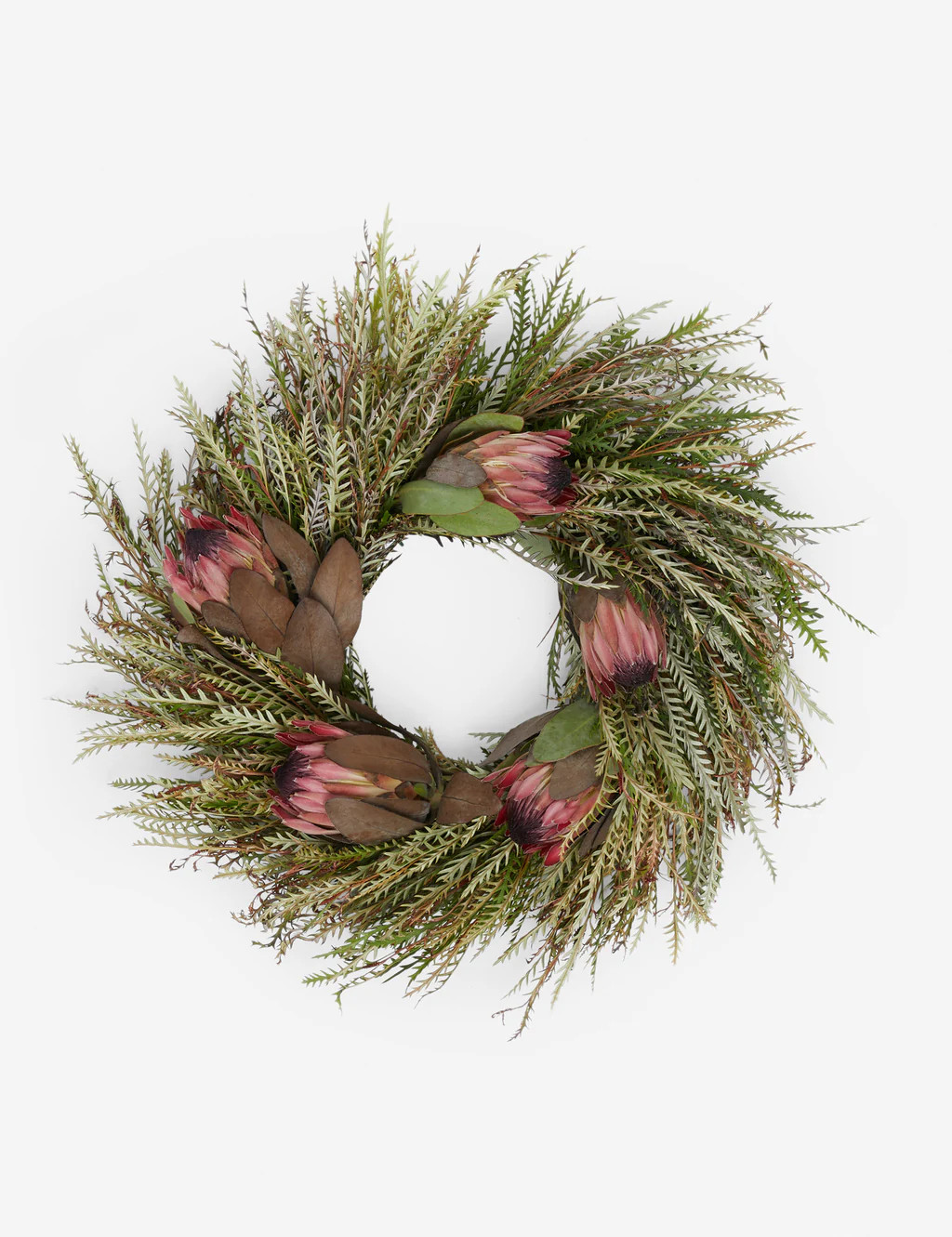 Fresh Handmade Grevillea and Pink Ice Protea Wreath | Lulu and Georgia 
