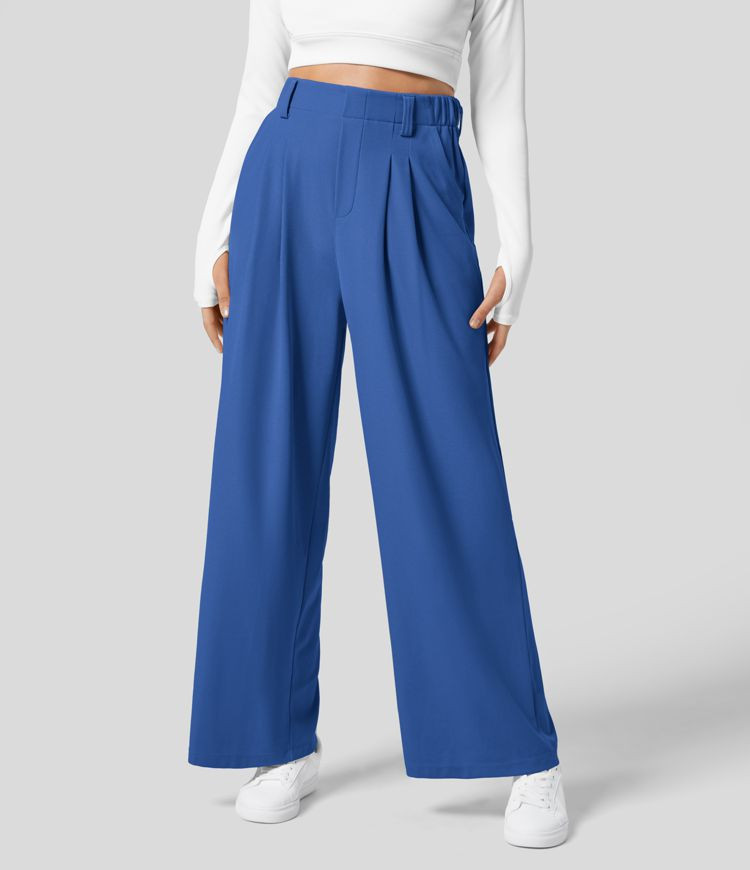 Women’s HalaraFlex™ High Waisted Plicated Side Pocket Wide Leg Waffle Work Pants - Halara | HALARA
