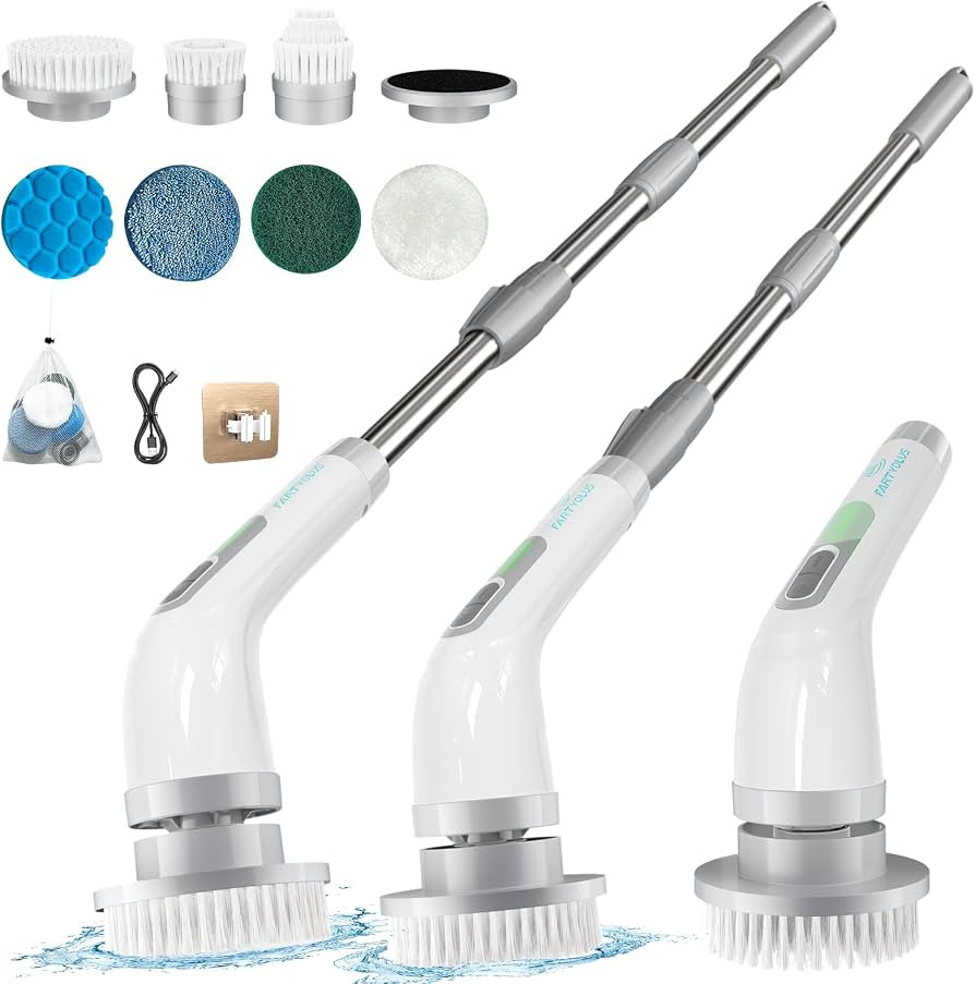 Electric Spin Scrubber, FARTVOLUS Cordless Cleaning Brush with 8 Replaceable Brush Heads, Bathroo... | Amazon (US)