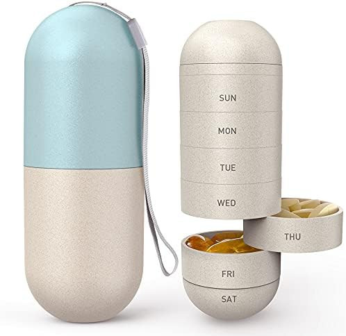 Zannaki Upgrade Large Compartment Grain Fiber Moisture Proof Cute Weekly Pill Organizer, Laser Carvi | Amazon (US)