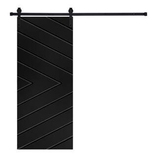 Modern Arrowhead Designed 96 in. x 42 in. MDF Panel Black Painted Sliding Barn Door with Hardware Kit | The Home Depot