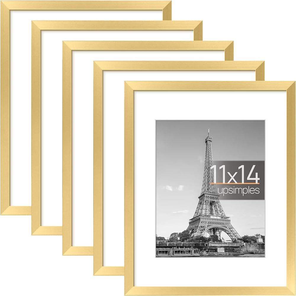 upsimples 11x14 Picture Frame Set of 5, Display Pictures 8x10 with Mat or 11x14 Without Mat, Wall... | Amazon (US)