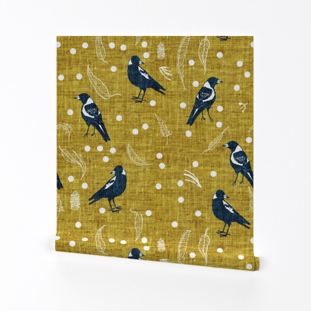 Magpie Wallpaper - Terra Australis Maggies By Nouveau Bohemian - Magpie Custom Printed Removable ... | Etsy (US)