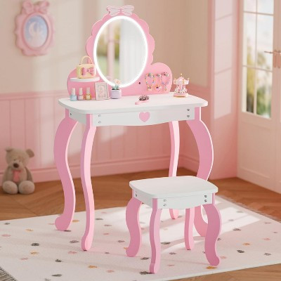BALHAM TRADE-Kids Vanity Set with Lighted Mirror and Stool for Little Girls Toddler Princess Makeup Pink 13.5"D x 23.7"W x 38"H | Target