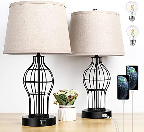 Set of 2 Touch Control Table Lamp with USB Ports, 3-Way Dimmable Farmhouse Bedside Nightstand Lamps  | Amazon (US)