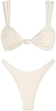 ZAFUL 2025 Cheeky Bikini Sets for Women High Cut Swimsuit Textured Ribbed Bikini Thong Bathing Su... | Amazon (US)