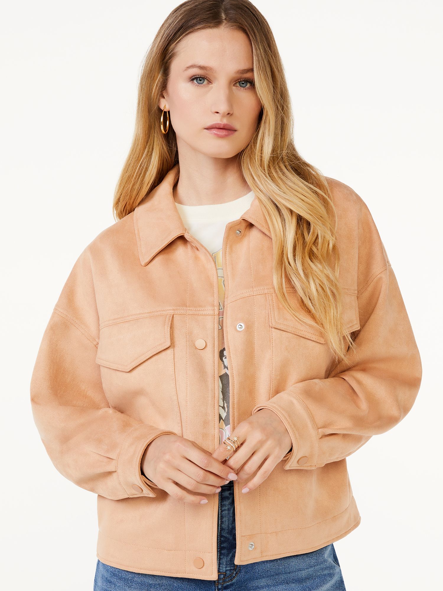 Scoop Women's Oversized Cropped Faux Suede Jacket | Walmart (US)