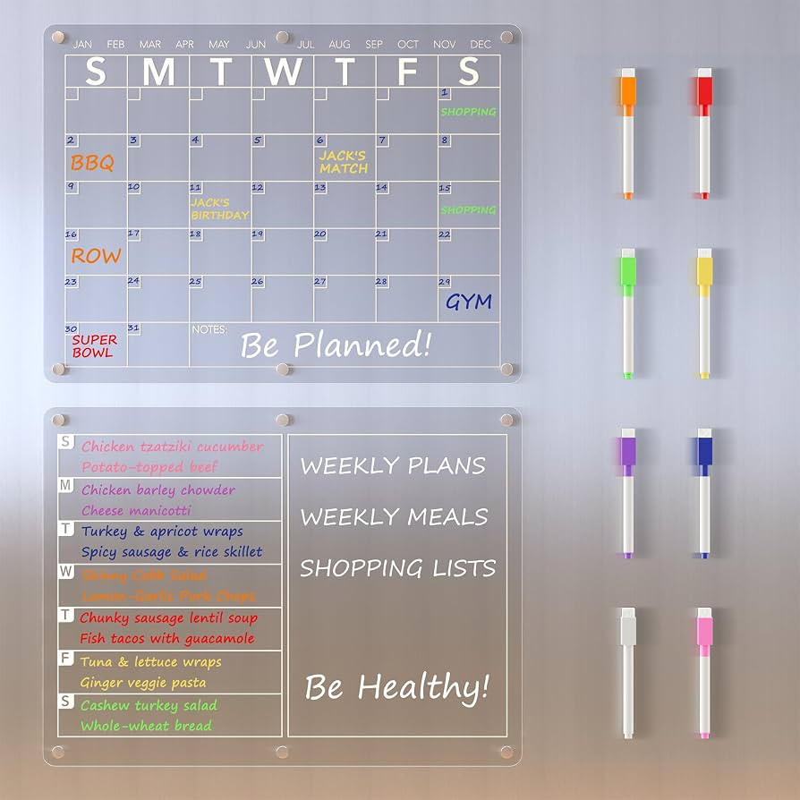 Acrylic Magnetic Dry Erase Board Calendar for Fridge, Clear Monthly and Weekly Meal Planner White... | Amazon (US)