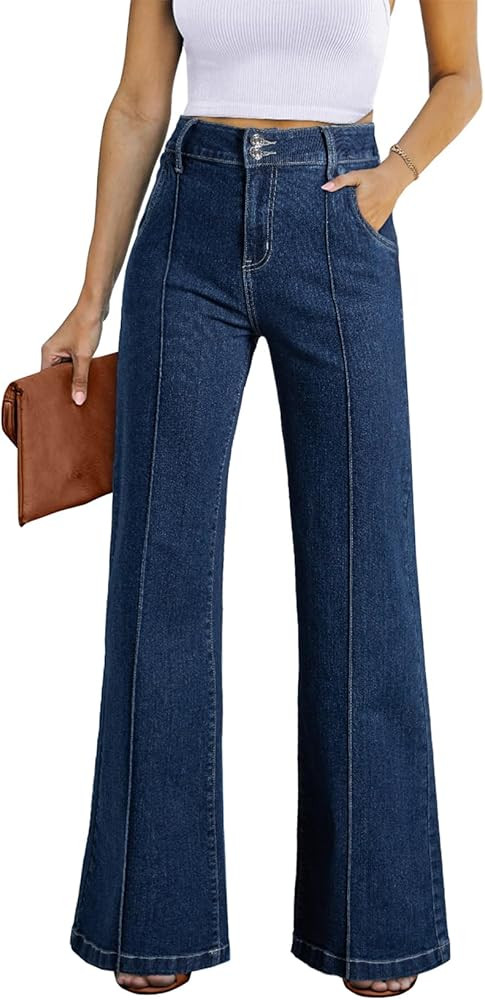 Sidefeel Womens Wide Leg Jeans Casual Baggy High Waisted Stretch Denim Pants | Amazon (US)