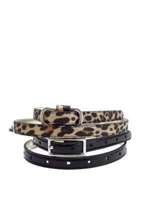New Directions Women's Set Of 2 Leopard & Perforated Belts - - | Belk