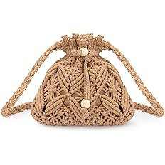 Peicees Drawstring Crochet Bag Purse- Woven Crossbody Purse For Women Summer Beach Vacation Trave... | Amazon (US)