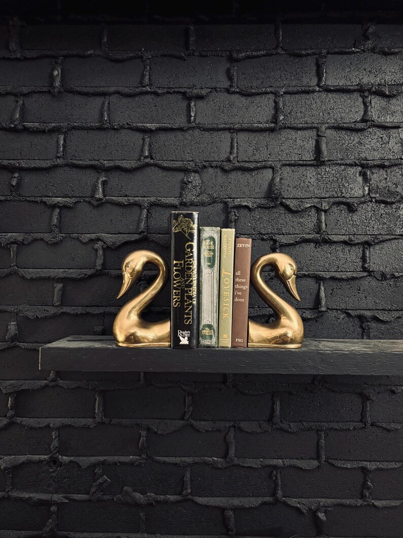Vintage Brass Swan Bookends – Elegant Bird Book Ends – Solid Brass Pair – Art Deco Inspired... | Etsy (US)