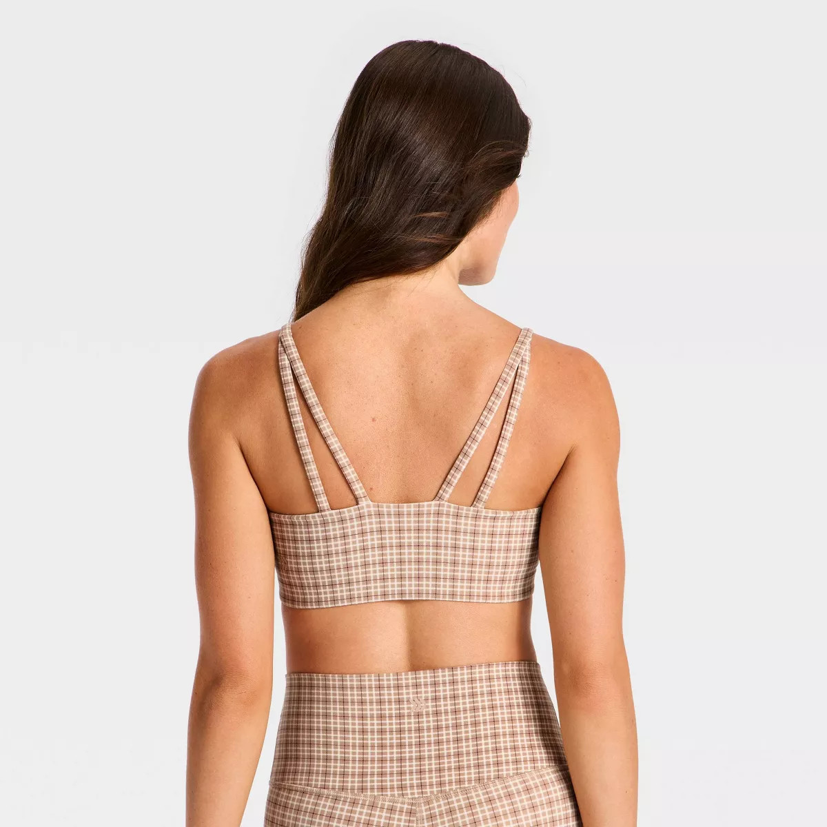 Women's Everyday Soft Light Support Strappy Sports Bra - All In Motion\u2122 Tan Plaid S | Target