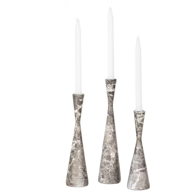 Fabulaxe Set of 3 Decorative Resin Taper Candle Holders, Marble Design Modern Candlesticks | Target