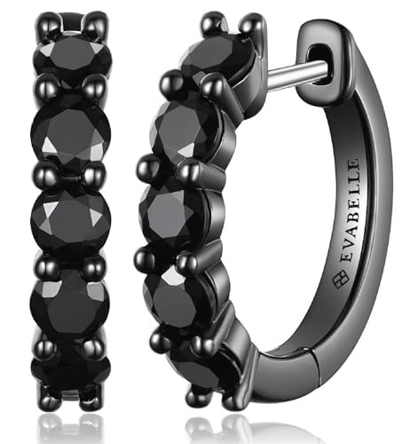 Evabelle Black Hoop Earrings Collection-Gold for Women 14K Real Gold Plated Black Earrings Silver Hoop Earrings Small 925 Sterling Silver Post Hypoallergenic Cubic Zirconia Huggie Round Circle Earring for Men Earrings Jewelry Birthday Holiday Festival | Amazon (US)