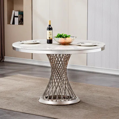 Modern Marble Dining Tables, Spacious Round Mdf With Steel Base For Kitchen | Wayfair North America