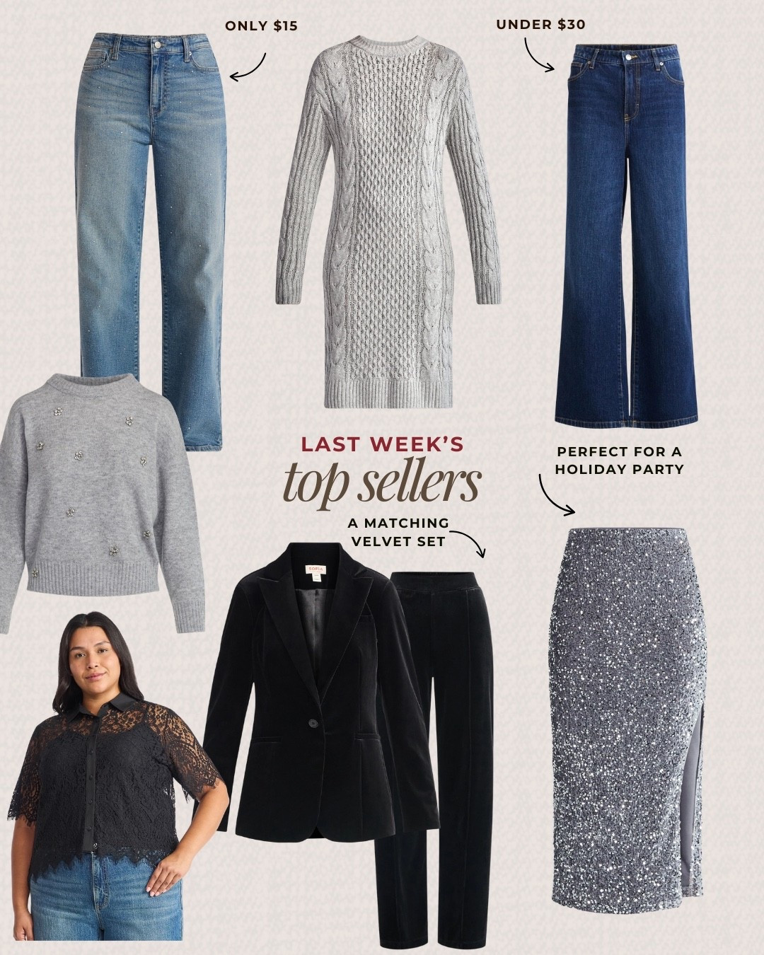 Last week’s top sellers are in! A ton of quality pants from Walmart including a pair that is only $15! Plus, a sparkly skirt that is perfect for the holiday season. Lastly, can’t overlook the stunning velvet matching set from Walmart! 

#LTKPlusSize #LTKStyleTip #LTKFindsUnder100