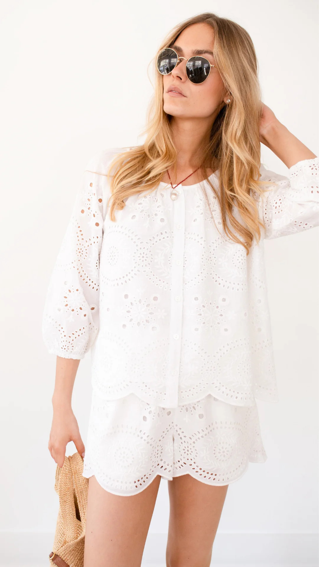 Sophie Top - White Demi Eyelet | Marea