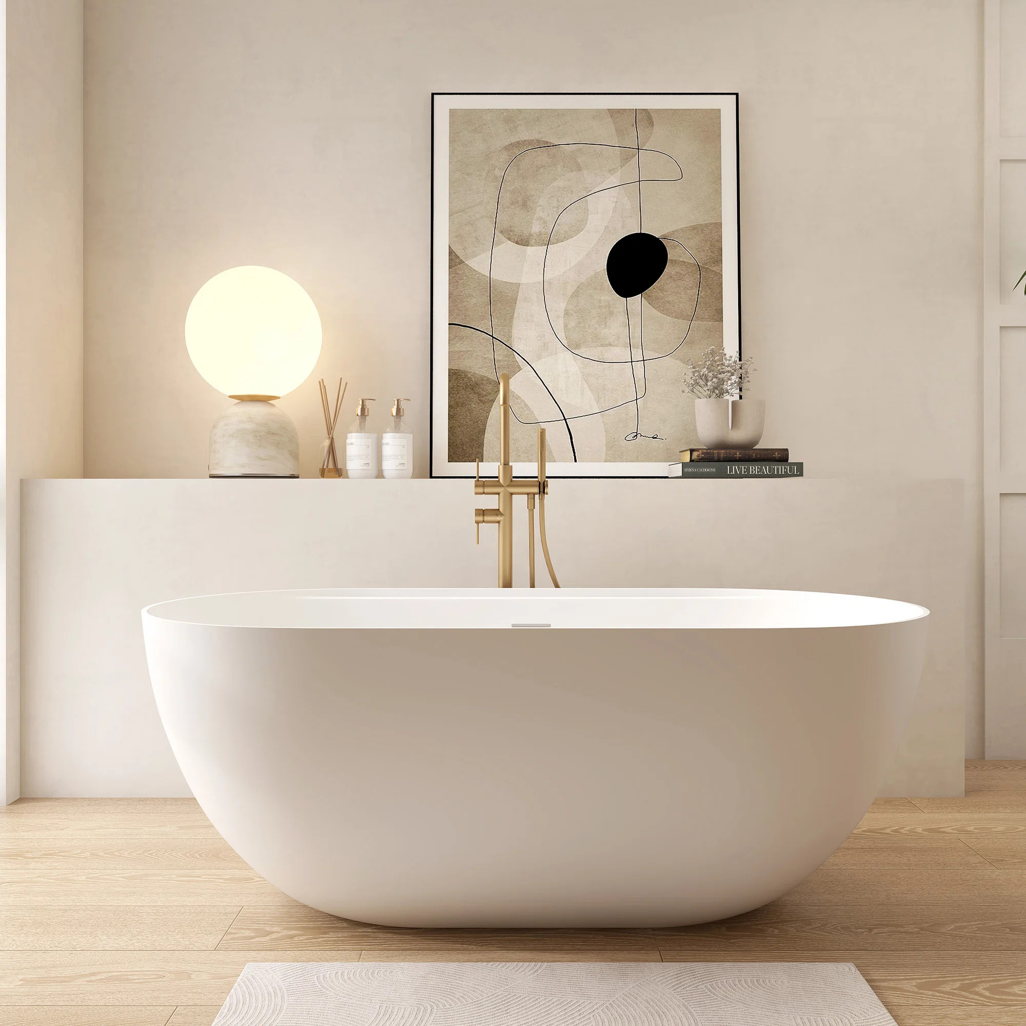 59" Freestanding Soaking Bathtub Solid Surface Soaking Tubs KPYG336-1500 | Wayfair North America