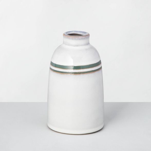 5" Double Stripe Stoneware Decor Vase Green/Sour Cream - Hearth & Hand™ with Magnolia | Target