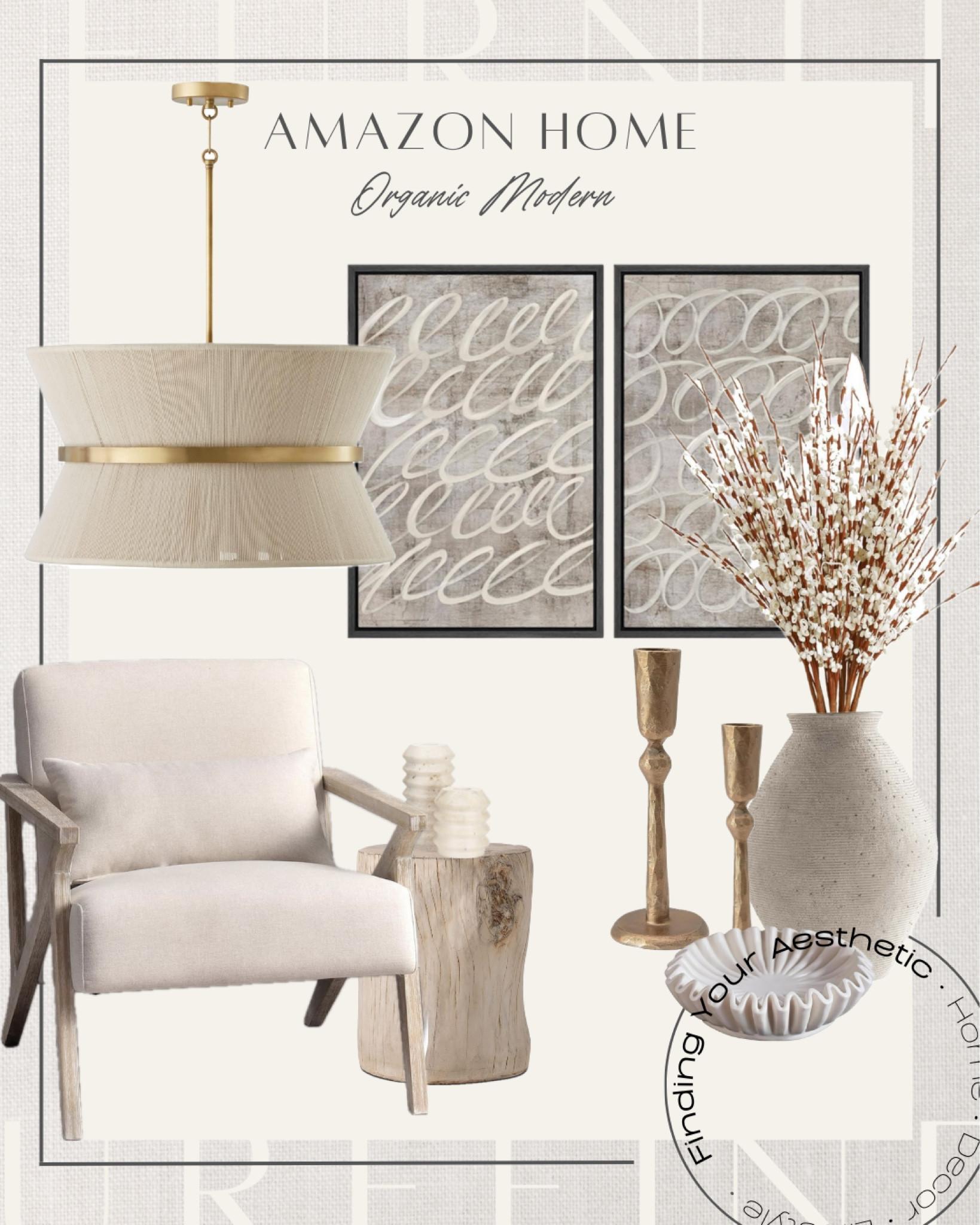 Amazon home organic modern decor and furniture finds. This color palette is dreamy ✨

Organic modern accent chair // neutral accent chair // armchair // rustic side table // organic modern end table // travertine candleholders // ruffled bowl // ceramic vase tall // organic modern vase // brass candlesticks // rustic stems // loop wall art // neutral chandelier dining // organic modern chandelier // neutral home 

#LTKhome #LTKMostLoved