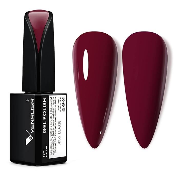 VENALISA 15ml Dark Red Gel Nail Polish, Claret-Red Color Soak Off UV LED Nail Gel Polish Nail Art... | Amazon (US)