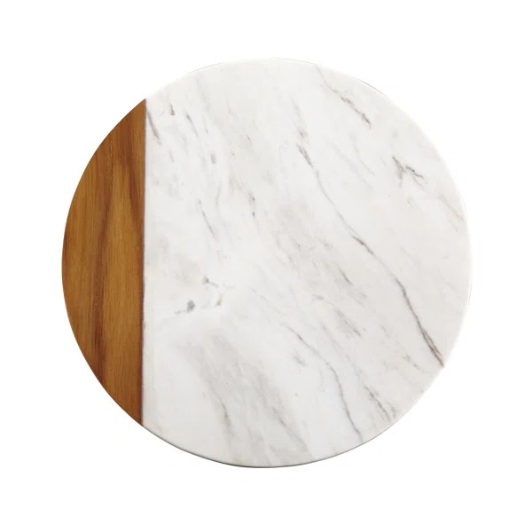 Anolon Pantryware White Marble and Teakwood Round Cutting and Serving Board, 10-Inch | Wayfair North America