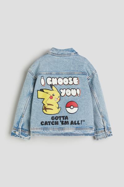 Denim Jacket with Printed Motif - Light denim blue/Pokémon - Kids | H&M US | H&M (US + CA)