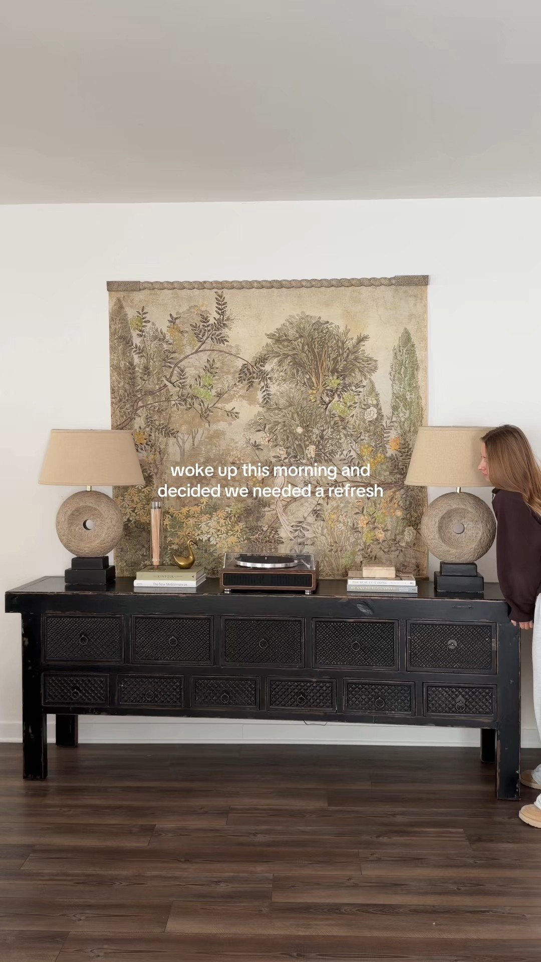 12/14/25 some recent home updates where I changed up a few pieces to refresh the space without doing anything major. I’m linking the Anthropologie tapestry that adds so much texture and warmth to the room, along with our oversized apothecary console table from Pottery Barn that anchors the space and adds both character and storage. Small swaps like this really change the feel of a room and make it feel more intentional and lived-in.

#LTKHome