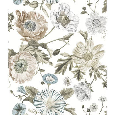 RoomMates Vintage Poppy White Peel and Stick Wallpaper: Removable Floral Bathroom Decor, Self-Adh... | Target