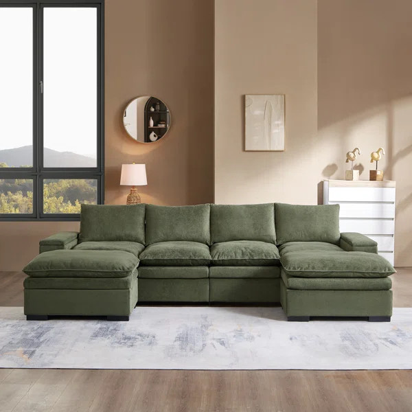 122" U Shaped Sofa,Modular Sectional Sofa, Terry Fabric Sectional Couch With Armrest Storage | Wayfair North America
