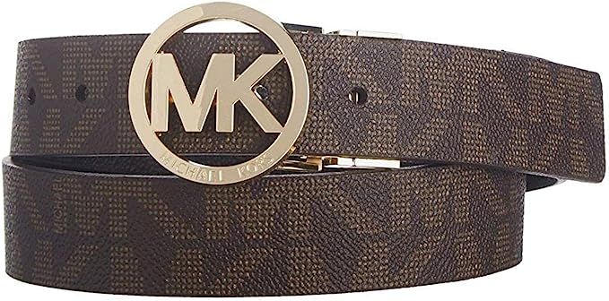 Michael Kors Womens Reversible Belt White/Brown Mk Gold Buckle | Amazon (US)