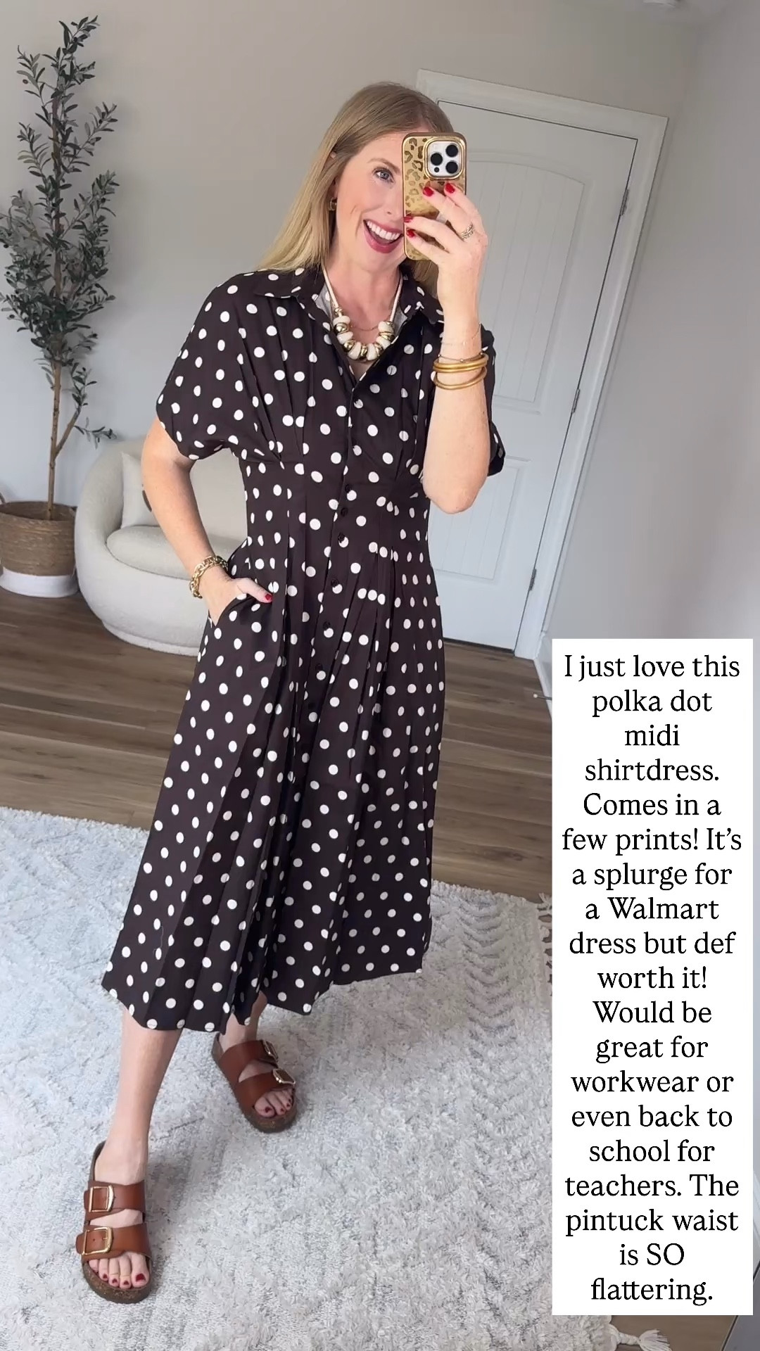Brown and white polka dot midi dress

#LTKootd