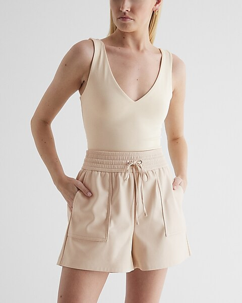 Super High Waisted Faux Leather Pull On Shorts | Express