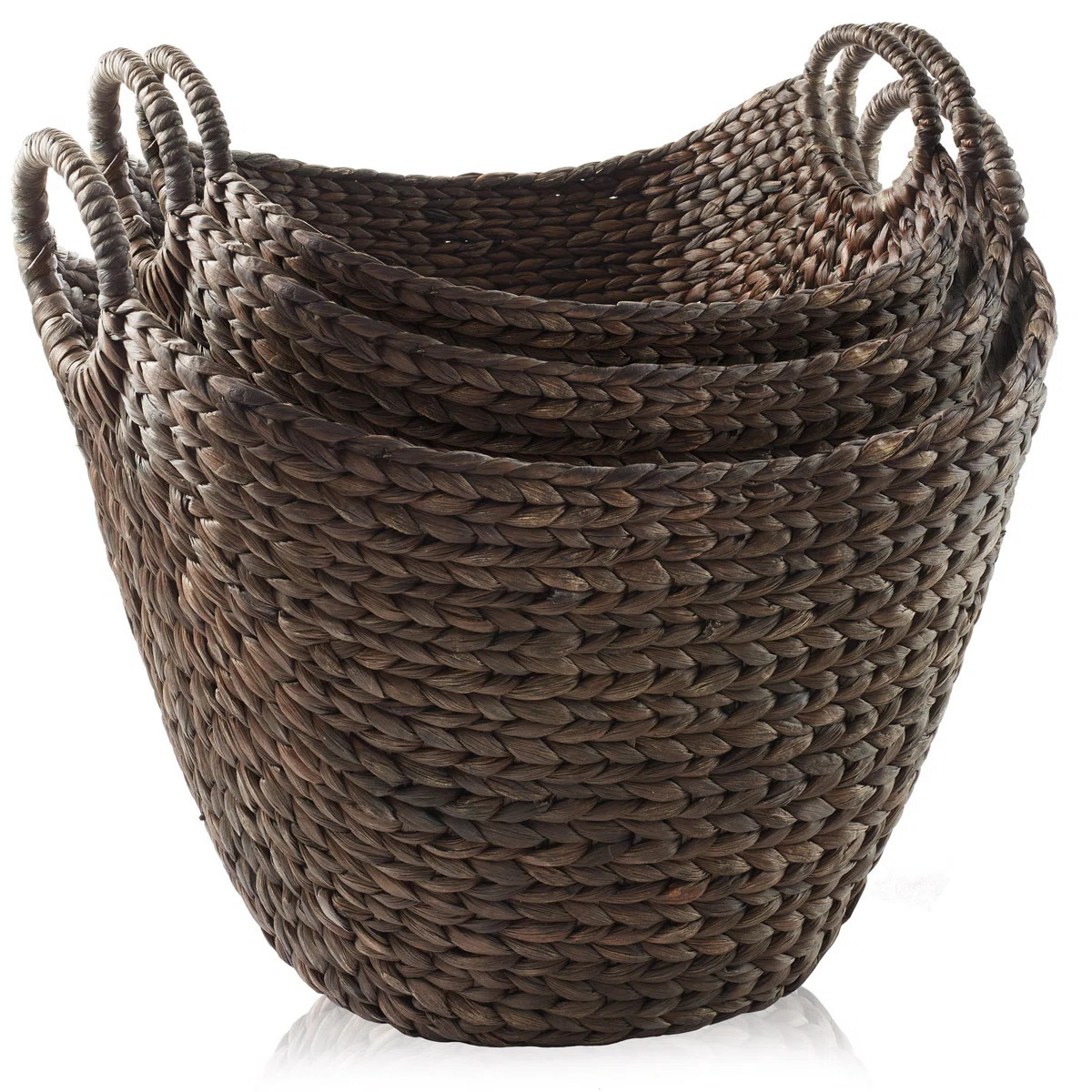 Set of 3 Water Hyacinth Boat Baskets - Espresso, Woven Laundry Tote Bins | Wayfair North America
