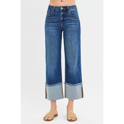 RISEN Full Size Mid Rise Crop Wide Wide Cuffed Jeans Plus Size | Target