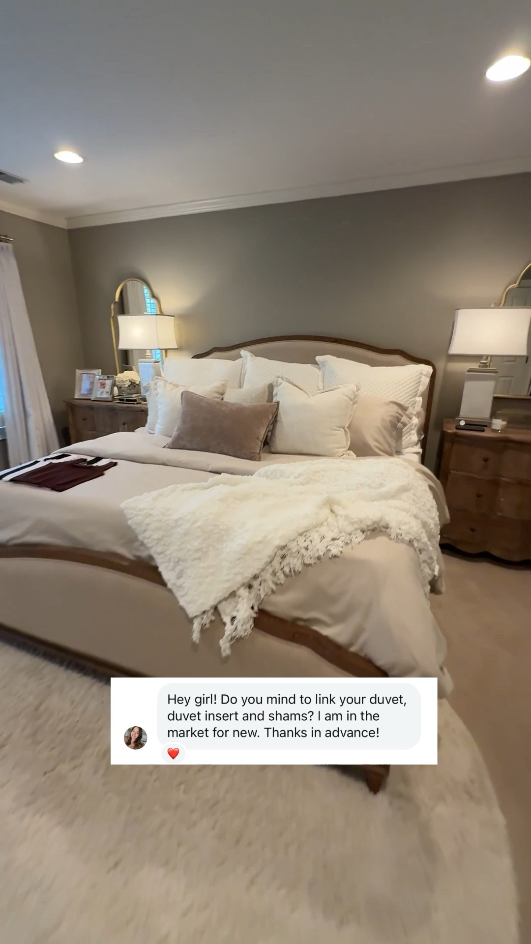 Bedding and bedroom details 50% off duvet currently!

Nightstands are from Paxton Home-I cannot find them online! Linked similar ❤️