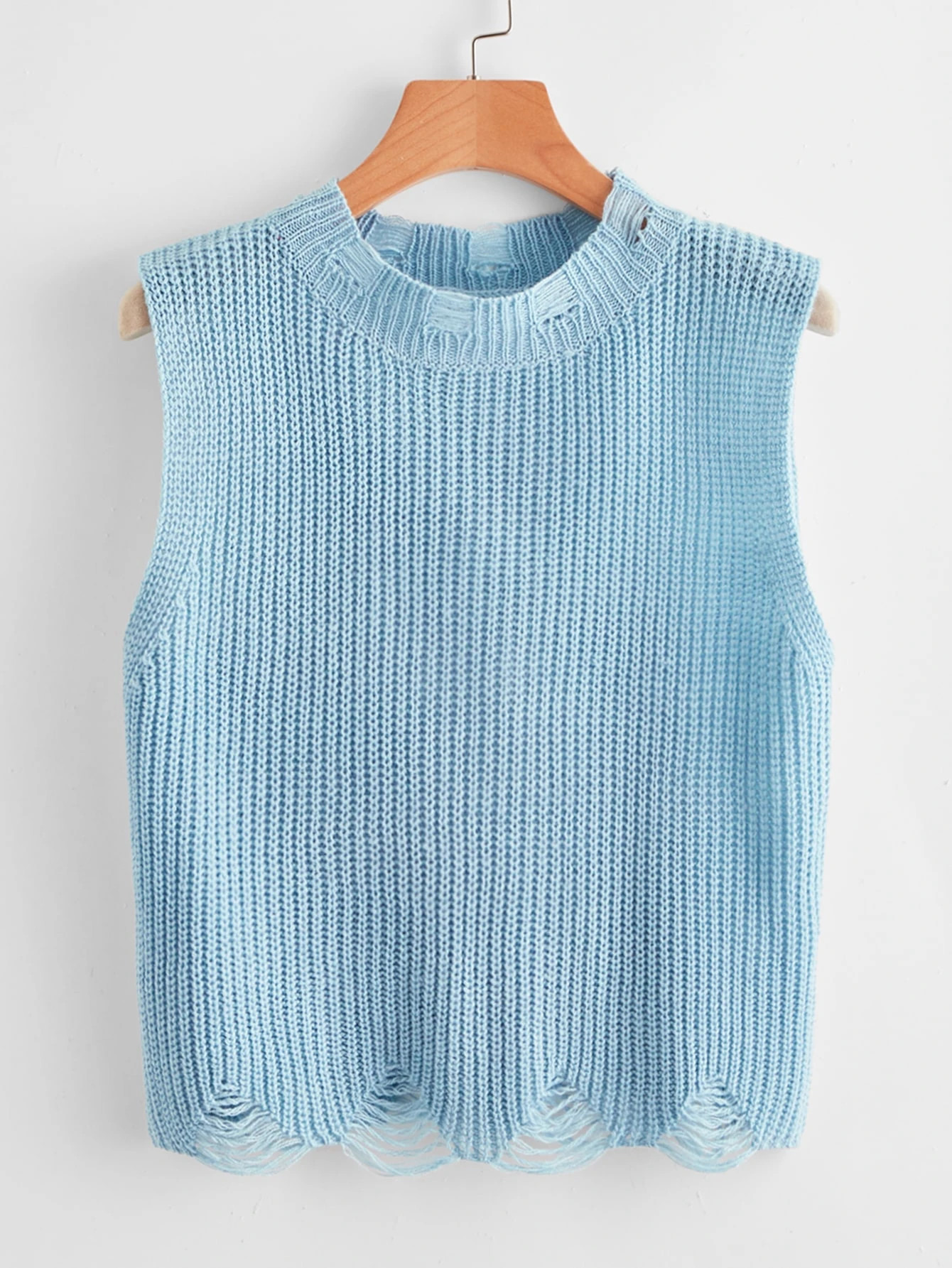 Round Neck Ripped Sweater Vest | SHEIN