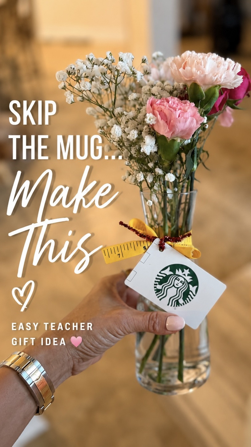 Skip the mug this year. 🌸

Instead, grab a simple glass vase, a grocery store bouquet, a Starbucks gift card, and a handwritten note.

Easy, affordable, and something they’ll actually enjoy.

Our youngest starts kindergarten in just a few weeks, and we wanted to thank the daycare teachers who have loved her so well this year. 🤍

Save this idea for the end of the school year, and follow @chelsyains for more back-to-school tips and mom ideas!

#LTKKids #LTKmomlife #LTKHome