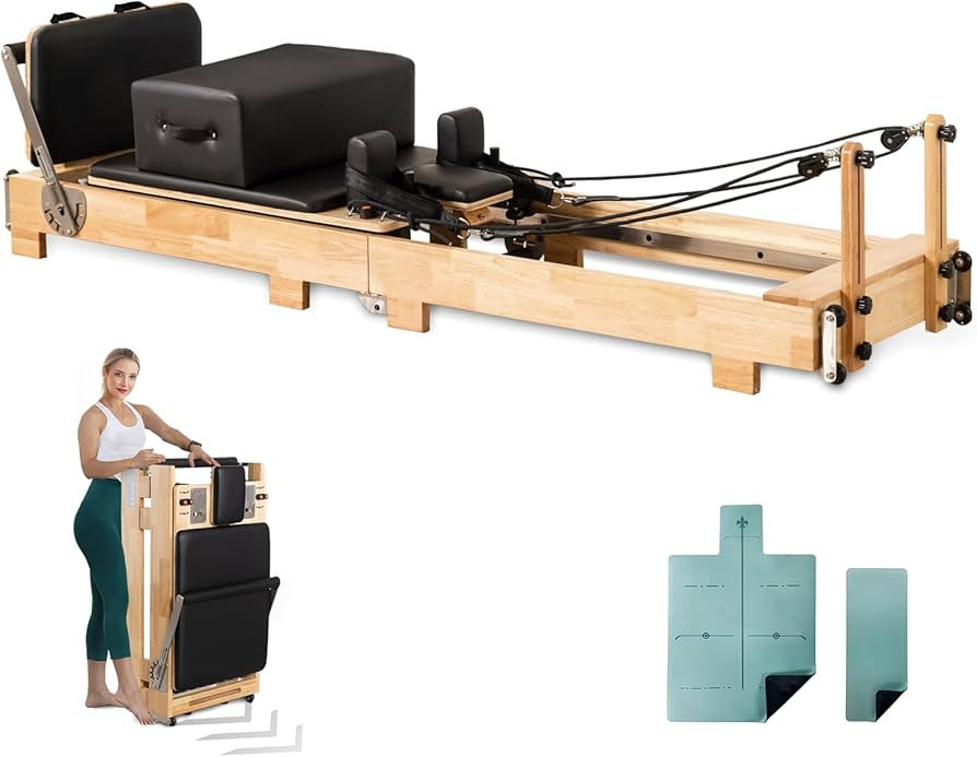 Pilates Reformer Machine, Wood Foldable Pilates Machine Bed Yoga Exercise Strength Training Folda... | Amazon (US)