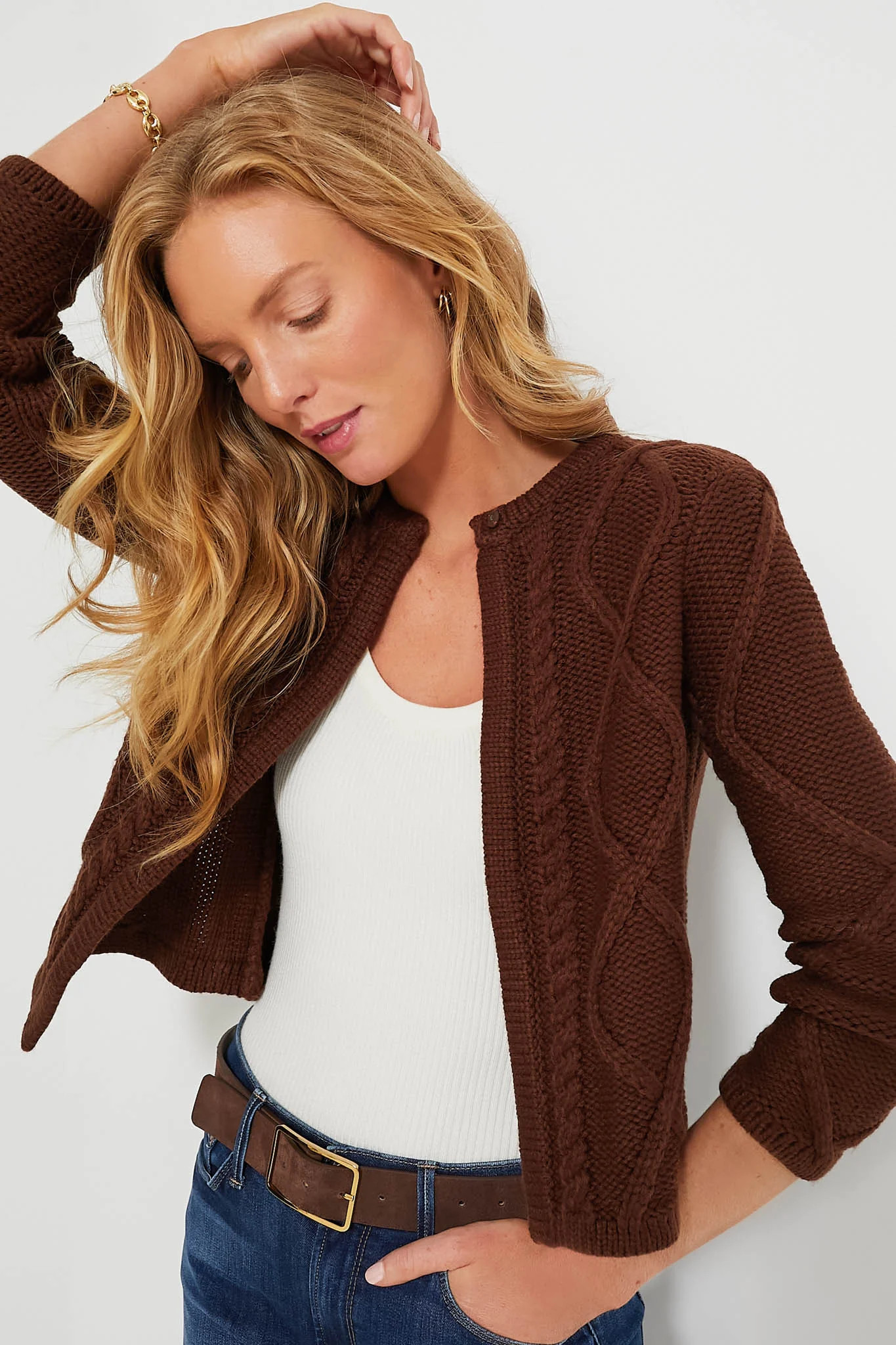 Chocolate Cable Knit Collins Cardigan | Tuckernuck (US)