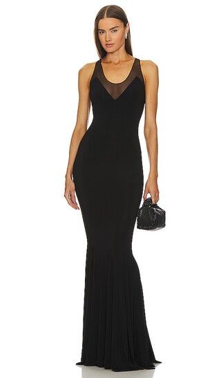 Racer Fishtail Gown in Black Wedding Guest Dress Black Bridesmaid Dress Black Evening Dress | Revolve Clothing (Global)